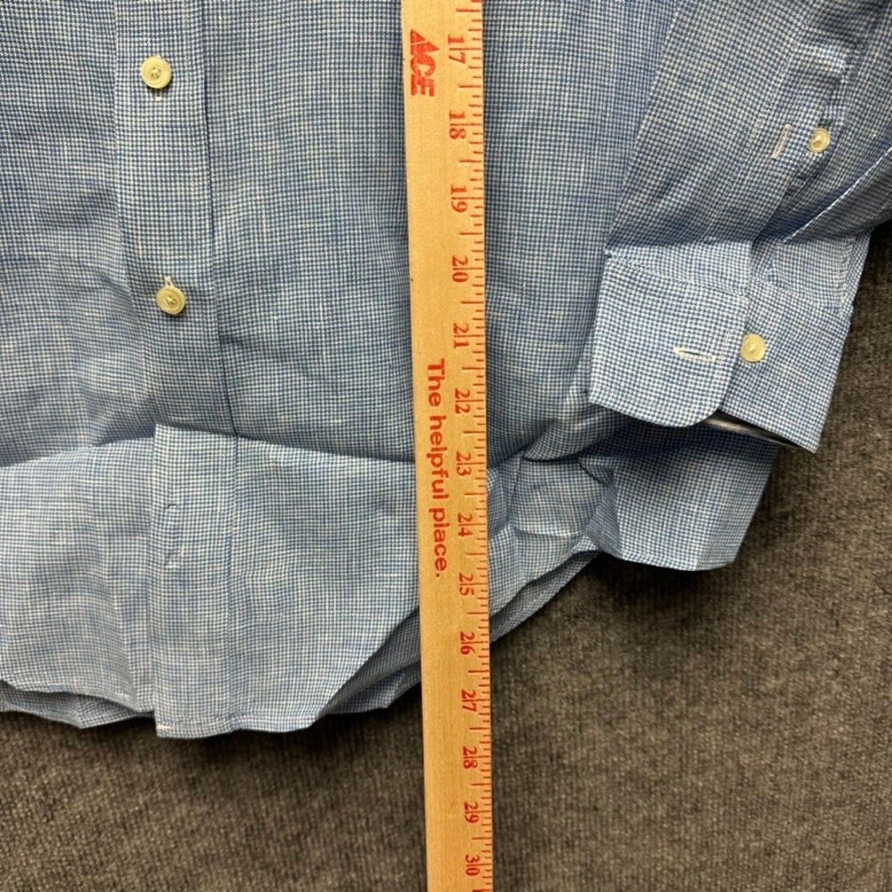 Brooks Brothers Mens L Irish Linen Blue Micro Houndstooth Button Down Shirt - Picture 5 of 12